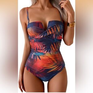 Eomenie Women's Push Up Wrap Front Swimsuit One Piece  Bandeau Small/ 0148